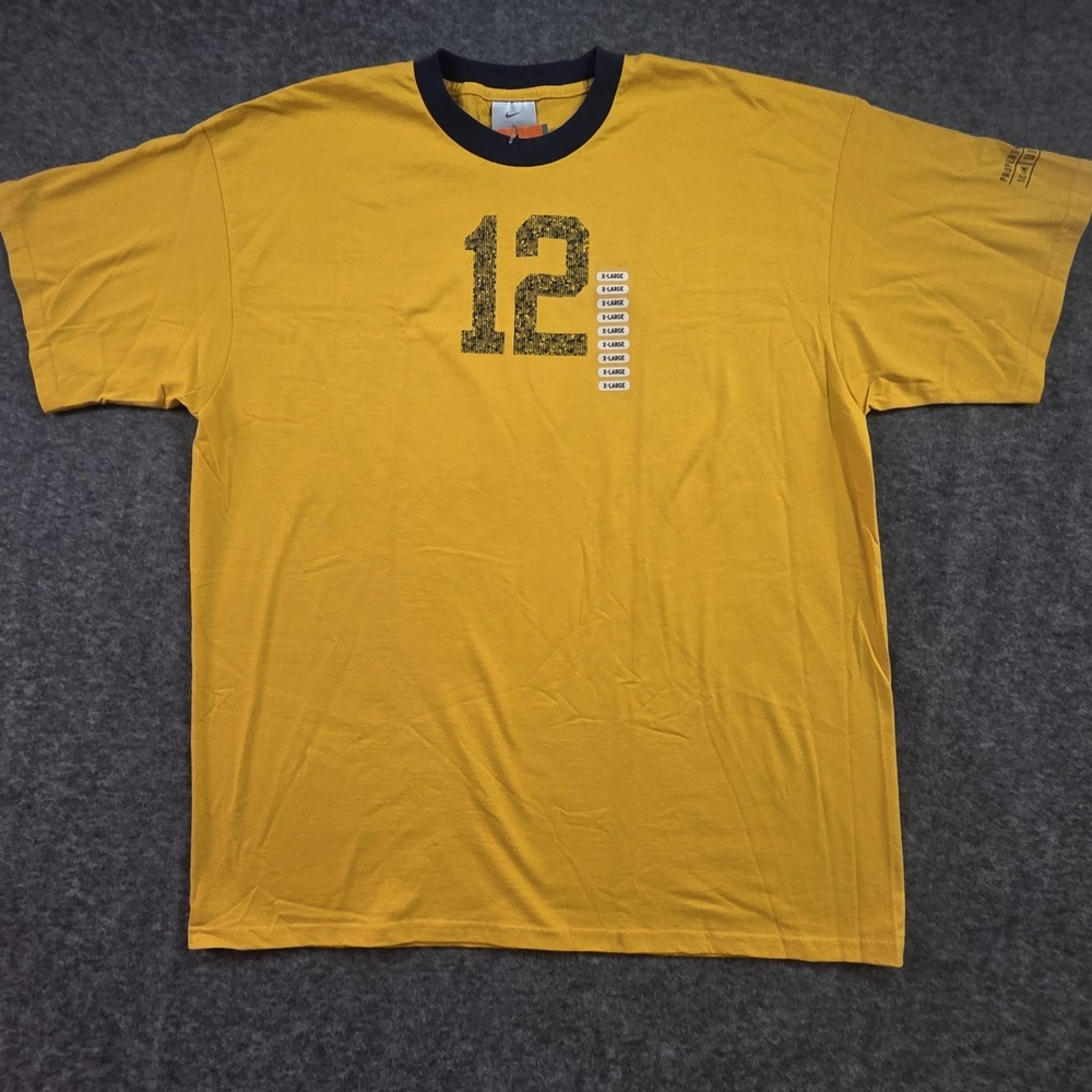 Nike T-Shirt Men XL Yellow Team Division Gear Ringer 12 Vintage 665070-710 USA